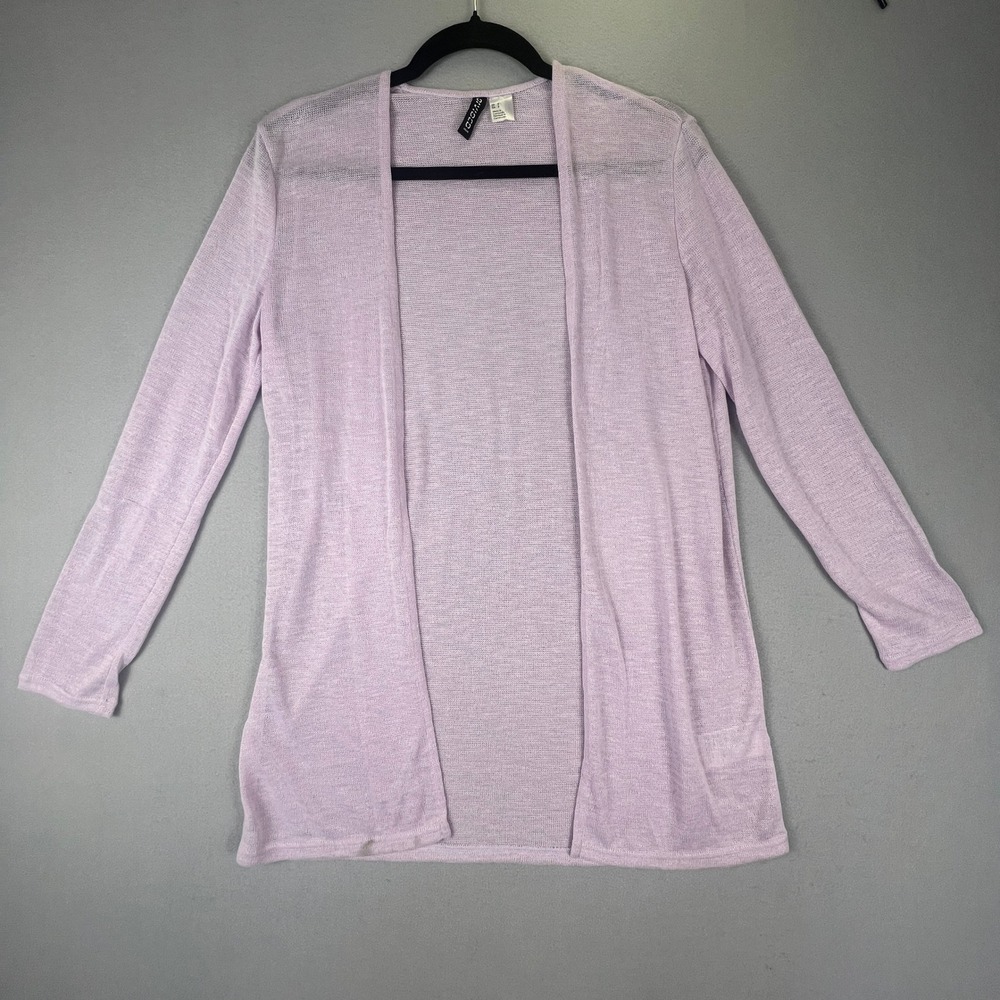 H&M Divided Cardigan Womens Small Purple Open Front Sheer Knit Layering Casual‎